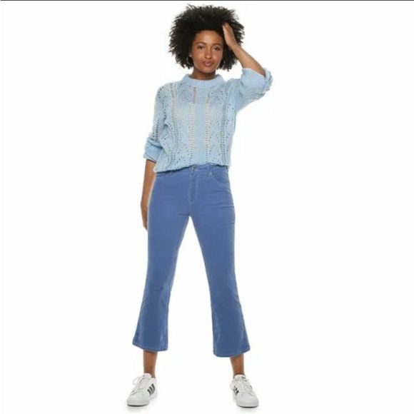 Popsugar Stone Wash Blue High-Waisted Kick Flare Flared Corduroy Pants Size 12 - Picture 1 of 14